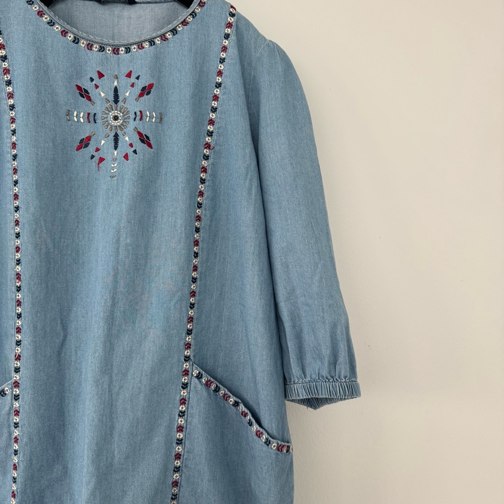Splash Light Blue Embroidered Denim Midi Dress - Picture 5 of 10